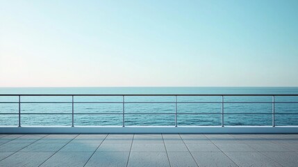 An empty cruise railing with a vast sea horizon, perfect for text overlay.