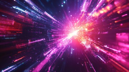 Obraz premium Hyperspace tunnel effect with vibrant colors and digital streaks