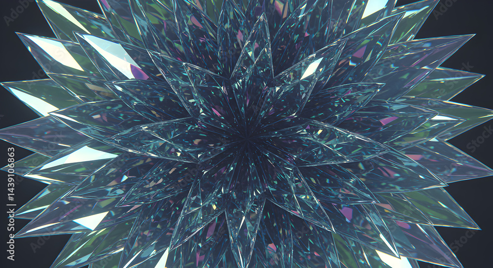 Poster abstract angular forms with shimmering gradient effect and dark background