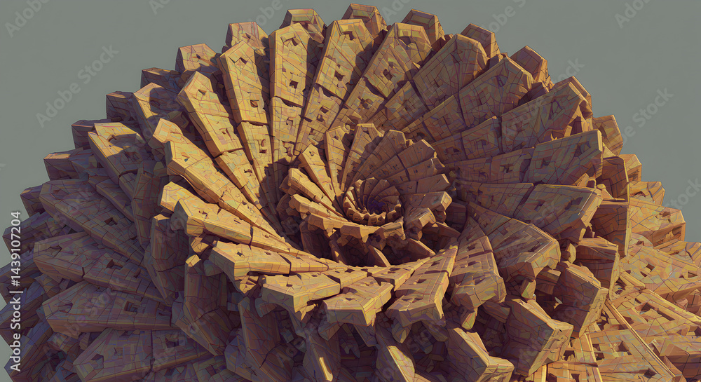 Poster geometric stone formation shows intricate fractal pattern with repeating elements