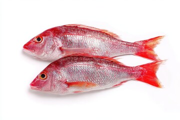 Fillets of red snapper on a white background