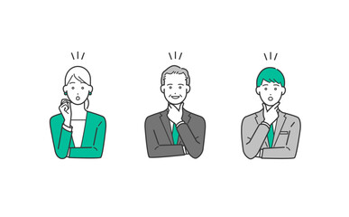 人物 閃いたビジネスマンの明るい表情 ベクターイラストセット素材