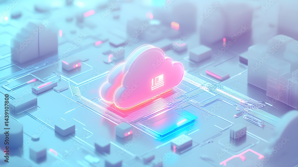 Poster cloud technology and digital file management showcasing secure data sharing, internet based storage,