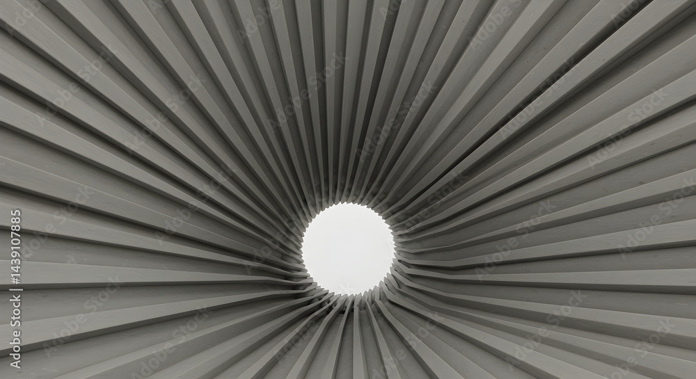 Poster radial lines forming a tunnel abstract gray architecture and circular light