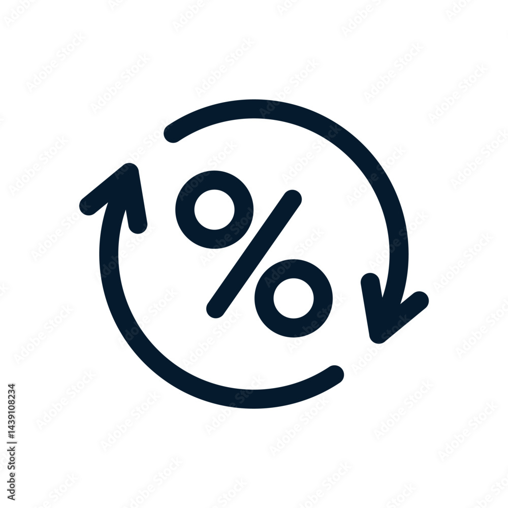 Poster arrow in circle, percentage. vector linear icon isolated on white background.