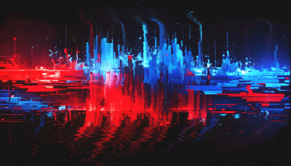 Screen Glitch Visual, VHS Style Digital Noise, Data Corruption, Pixelated Error, Cyberpunk Retro Background