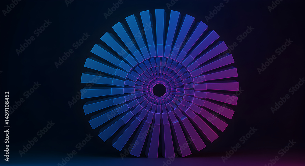 Poster geometric radiating pattern with dynamic neon glow and gradient color shifts