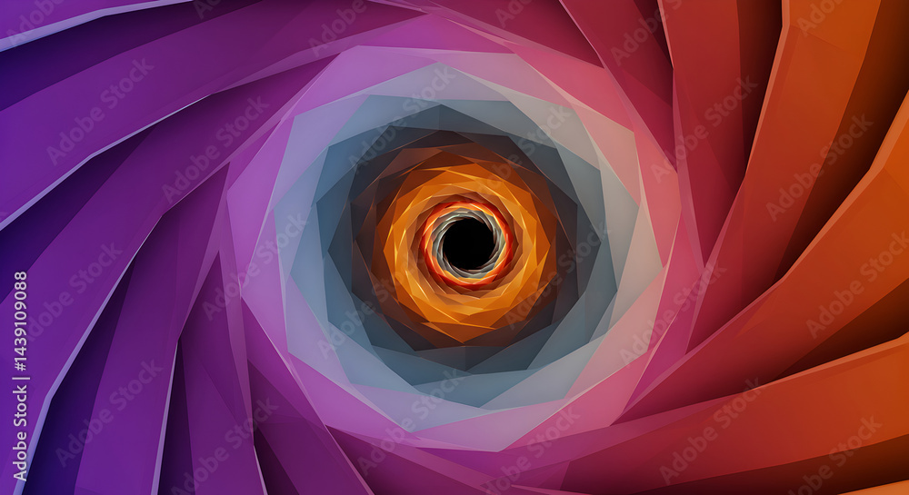 Poster geometric vortex with gradient color scheme modern polygonal tunnel