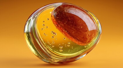 Closeup of a single amber drop with bubbles