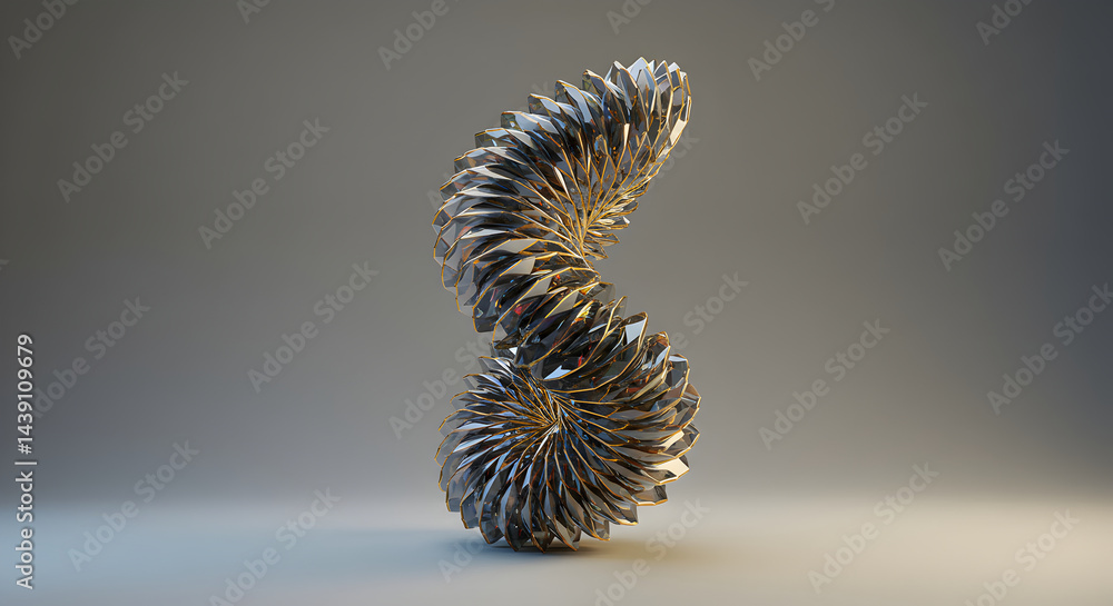 Aufkleber abstract metallic twisted sculpture with geometric patterns in minimalist style