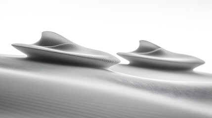 Abstract monochrome rendering evoking smooth desert dunes and futuristic forms