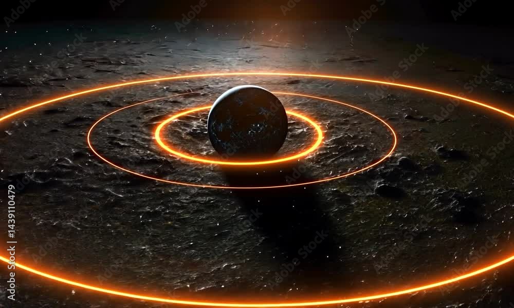 Aufkleber a mesmerizing celestial scene depicting a planet surrounded by glowing orbits in space