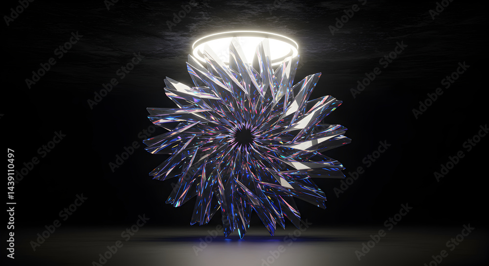 Poster abstract geometric gem with light reflection on dark background