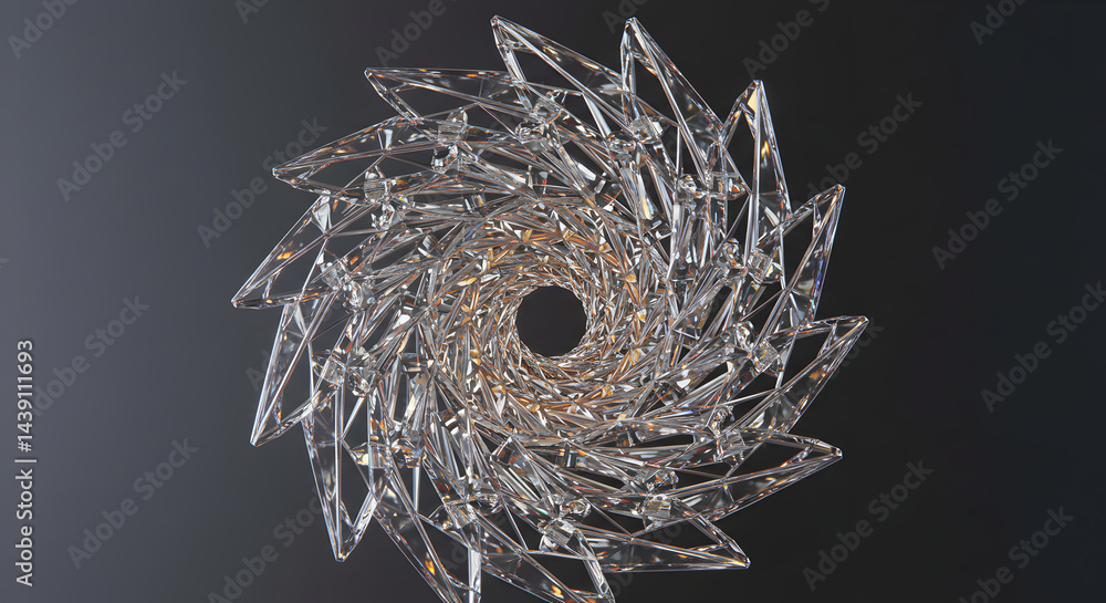 Poster crystal abstract design with an angular floral pattern on dark background