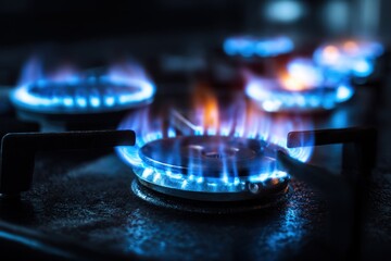Natural gas soaring costs blue flames from a stove energy crisis backdrop