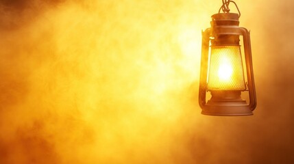 Vintage lantern illuminates a hazy, warm scene
