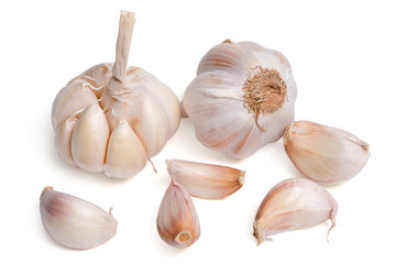 garlic slices isolated on white background.