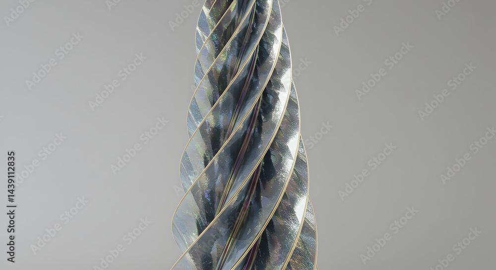 Poster abstract metallic structure with spiraling design on a light gray background