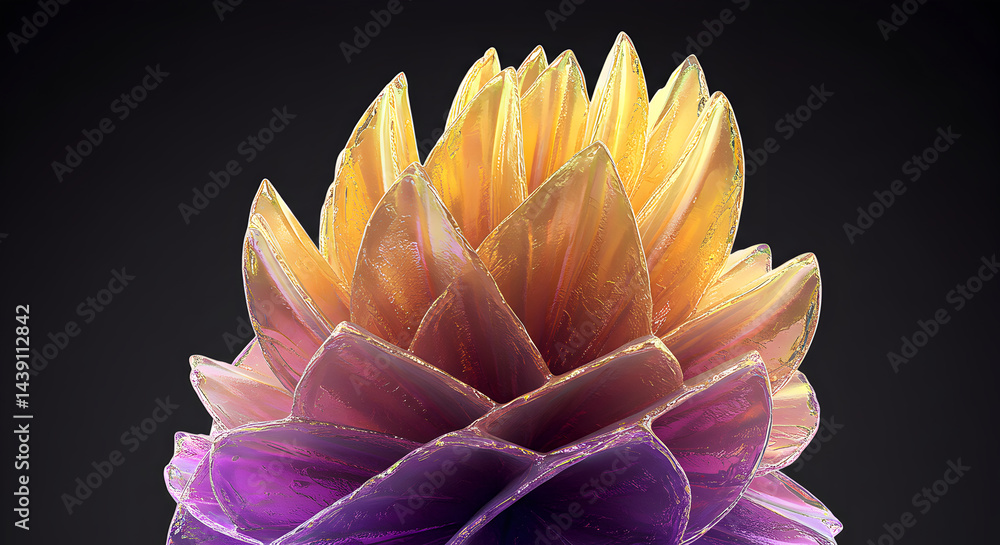 Poster gradient bloom art captivating design with translucent petals against dark background