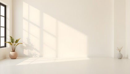 Soft cream colored minimalist background in a modern empty studio.