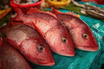 Newly caught red snapper at local marketplace