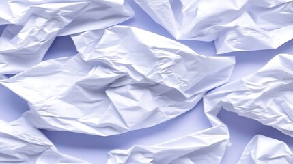 Textured chaos: A composition of crumpled white paper on a serene lavender surface