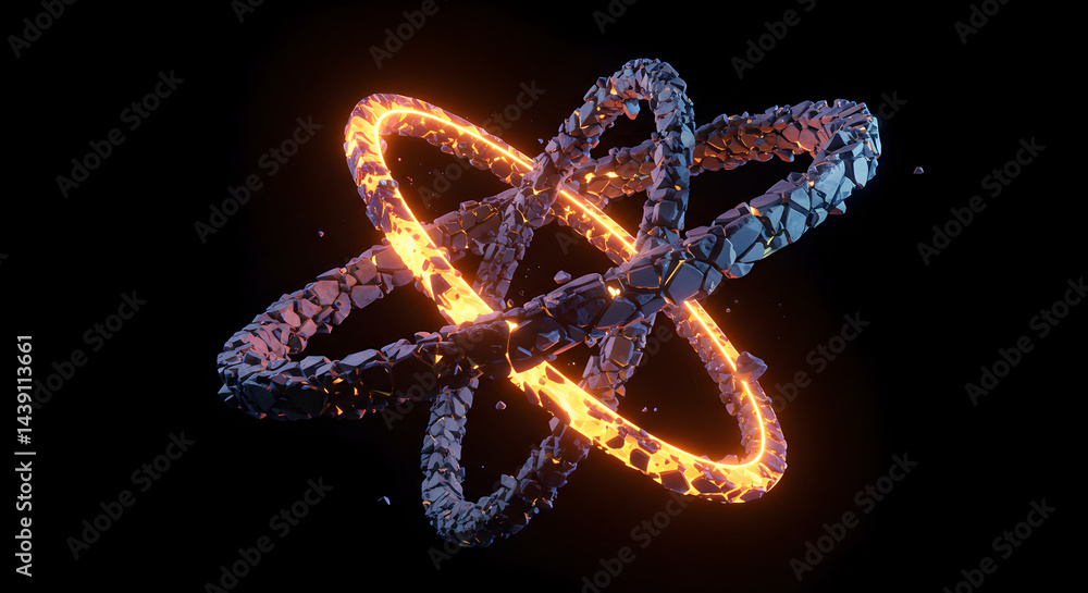 Poster abstract rendered knot with emissive glow and fragmented texture