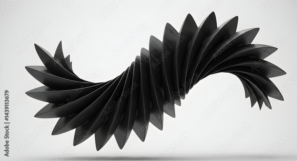 Poster elegant dark sculpture twisting into a helix shape on white background
