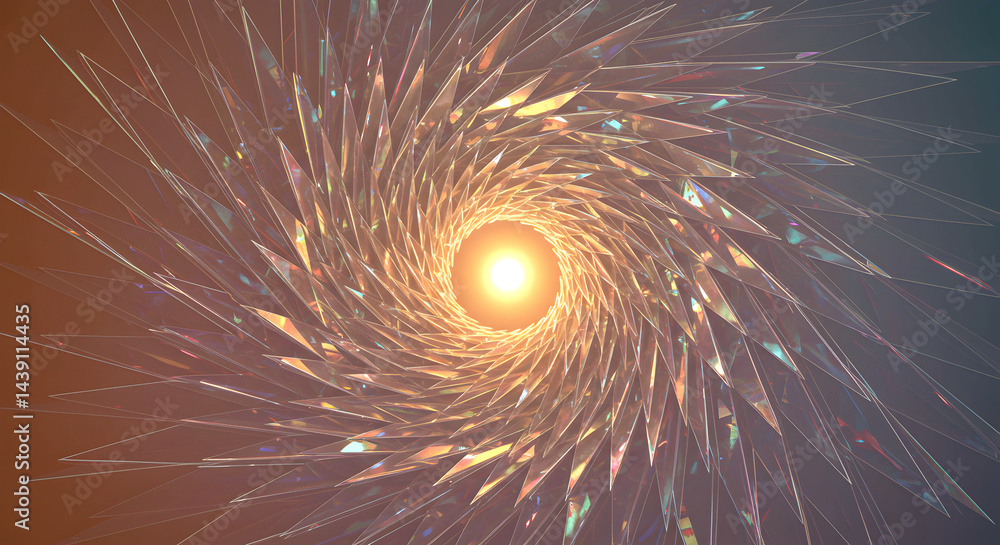 Poster radiant abstract vortex of crystal shards illuminating a sparkling central core