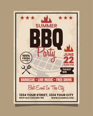 Summer bbq party vertical potrait flyer or poster vector template design
