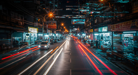 Obraz premium Vibrant Nightscape A Captivating Urban Street Scene With Light Trails