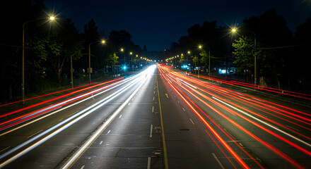 Cityscape At Dusk Blurs Of Headlights And Taillights In Urban Landscape