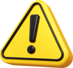 3d alert sign, caution icon, attention mark, alert notice, warning message. Isolated vector yellow triangle with black exclamation mark. Danger warning, reminder, emergency hazard notification symbol