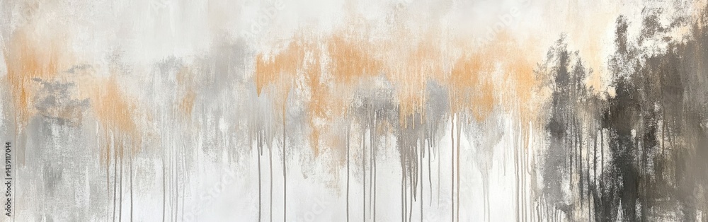 Fototapete Soft pencil strokes and drips in muted amber and gray on canvas create a modern abstract background texture
