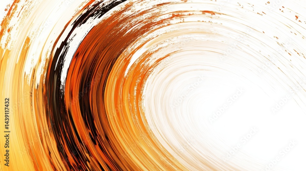 Poster smooth pencil strokes creating circular movement in amber and black hues against a clean white backg