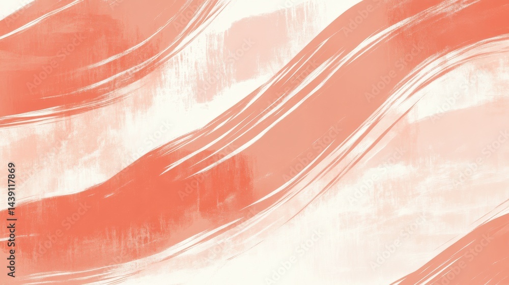 Aufkleber abstract peach brush strokes background with flowing paint and minimalist pencil lines on white canv