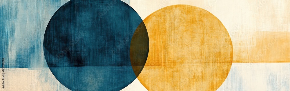 Poster Overlapping Circles with Textured Brushstrokes in Minimalist Abstract Painting