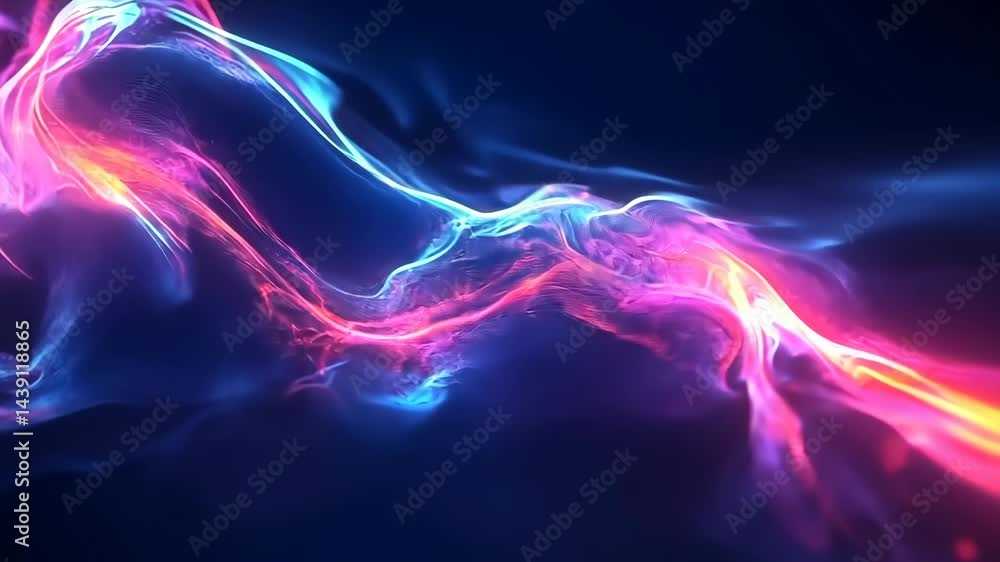 Poster dynamic abstract neon waves in motion with vivid fluid light trails