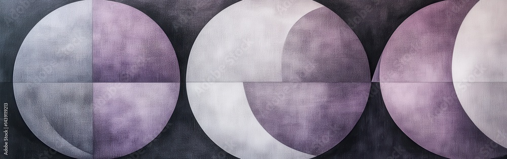 Aufkleber abstract pencil strokes composition with gray and purple circles on a black background, creating a m