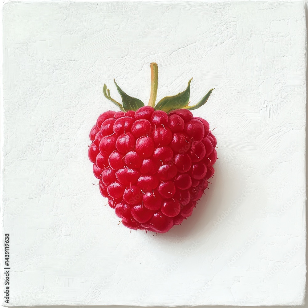Aufkleber A vibrant red raspberry with fine details centered against a textured off-white background.