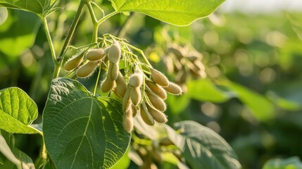 Soybean cultivation process with farm equipment for planting and harvesting.