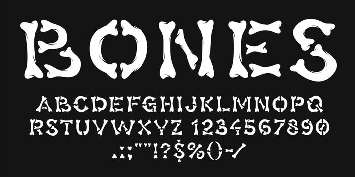 Bones font, Day of the Dead typeface, Halloween skeleton letters type, spooky scary alphabet. Cartoon skeleton bones font abc characters vector typography. Halloween or Dia de los Muertos holiday type