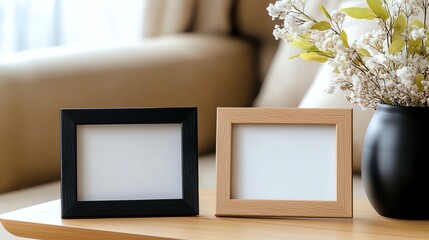 Displaying Picture Frames and Flower Arrangement in a Cozy Home Setting