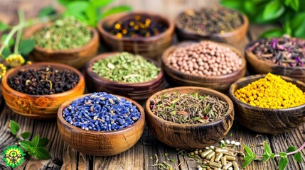 Fototapeta premium Organic herbal medicine with plants stock photo --ar 16:9 --raw --v 6 Job ID: 6603726c-323f-46a1-ad2e-b7adfec61cb4