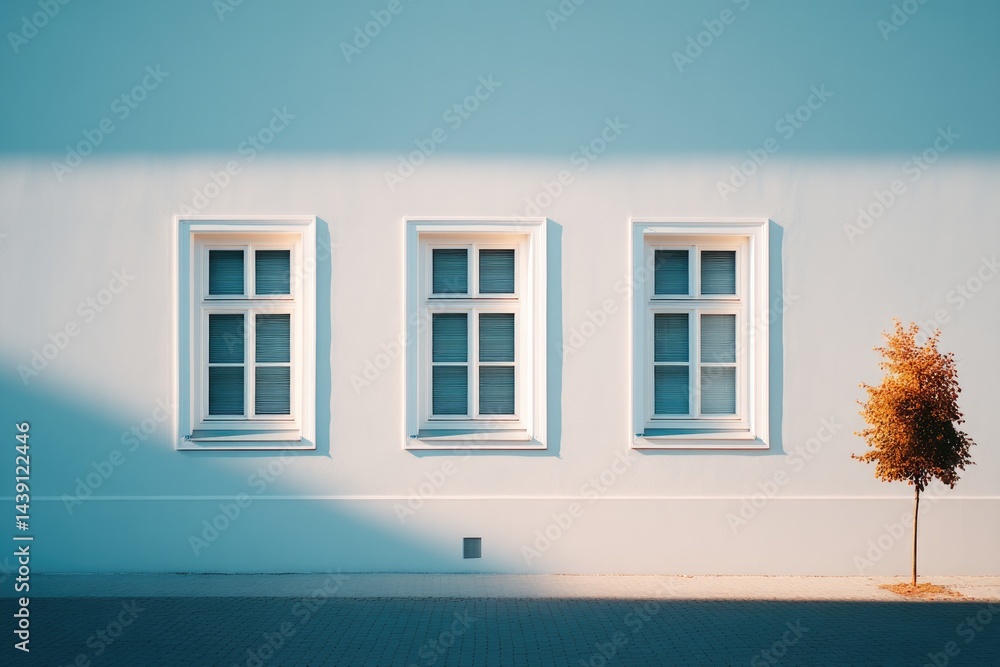 Aufkleber row of urban casting symmetrical shadows bright and minimalistic architecture captured