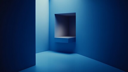 Fototapeta premium Minimalist blue architectural rendering with a recessed shelf feature