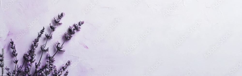 Poster minimalist single-tone design in muted lavender with lavender sprigs on a textured backdrop for crea