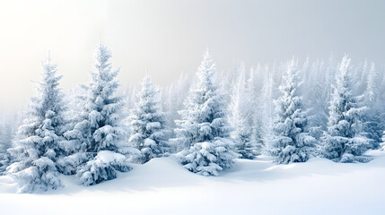 Fototapeta premium Winter wonderland snow-covered pine trees landscape nature tranquil serene environment