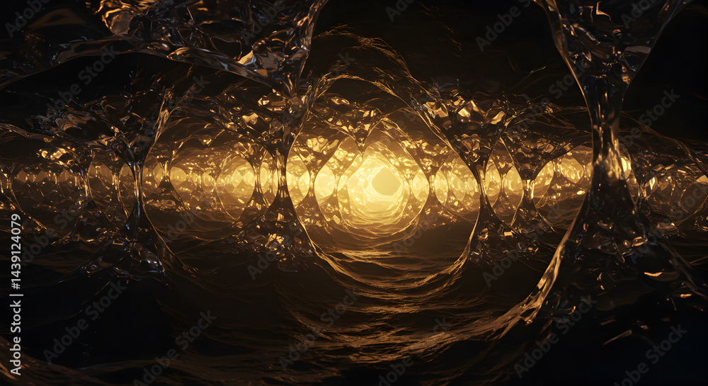 Poster abstract glowing forms creating a tunnel illusion with light effect