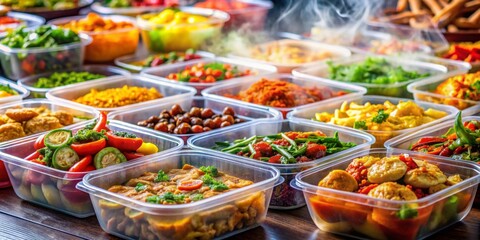 A Collection of Savory Steaming Dishes Prepared in Convenient Meal Prep Containers for Healthy Eating